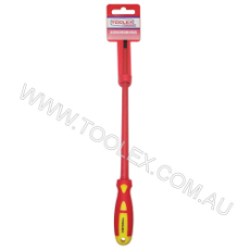  Screwdriver 200mm x 5mm Flat Blade Magentised Chrome Round Thru Tang Rubber Grip Handle