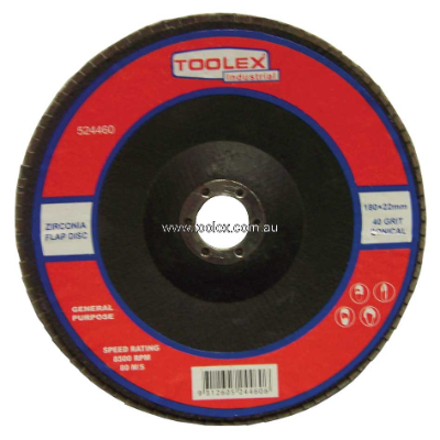 Flap Disc 180 x 22mm 40 Grit Zirconium Polyfan Conical