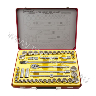 Socket  Set 1/2 Dr 44Pc -Metal Case AF & Metric
