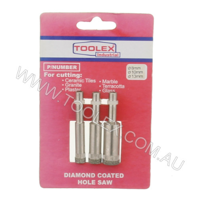 Diamond Coated Hole Saw 8mm 10 x 13mm 3 Piece Wet Cutting