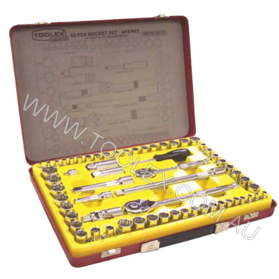 Socket Set 1/4,3/8,1/2Dr 62Pc Metal Case