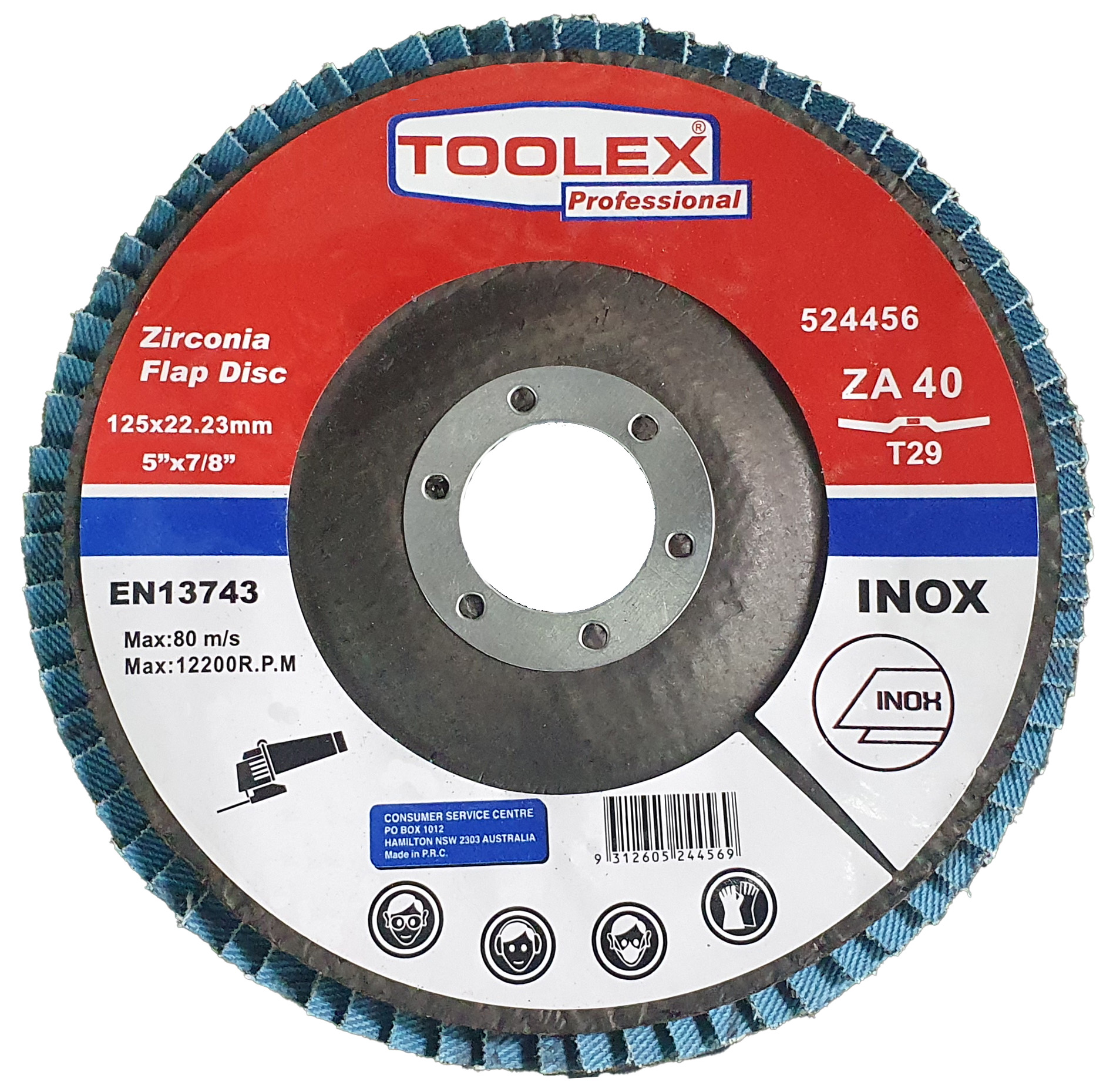 Toolex Flap Disc 125 x 22mm 40 Grit Zirconium Polyfan Conical