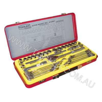 Socket & Span Set 1/2 Dr 35Pc Af/Met-Metal Case