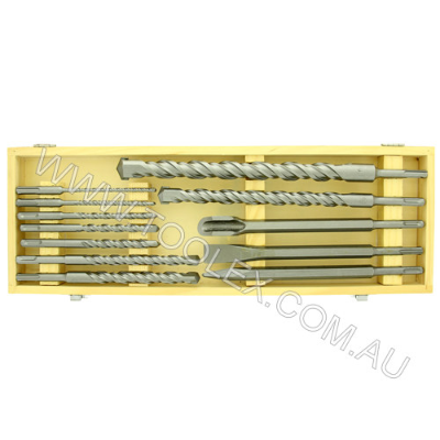 Drill SDS & Chisel Set  12 Pc Industrial Grade In Fine Wood Box