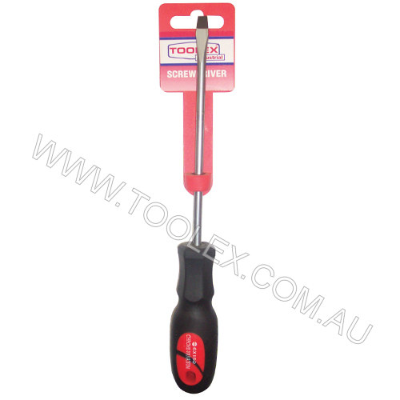 Screwdriver 150mm x 6mm Flat Blade Magentised Chrome Round Thru Tang Rubber Grip Handle