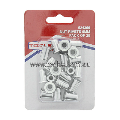 Nut Rivet Insert 6mm 25 Pack Blister Pack Of 25  670