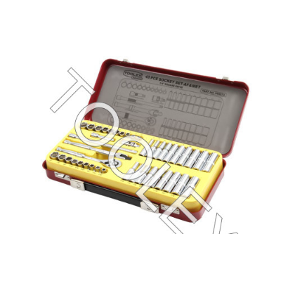 Socket Set 1/4 Dr 43Pc AF/Met 19 Standard 19 Deep Sockets & Accessories Red Metal Case