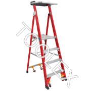 Ladder Platform Ht 1.2m 150kg Fibreglass Industrial Red 2.1M High Spring Wheels Safety Gate