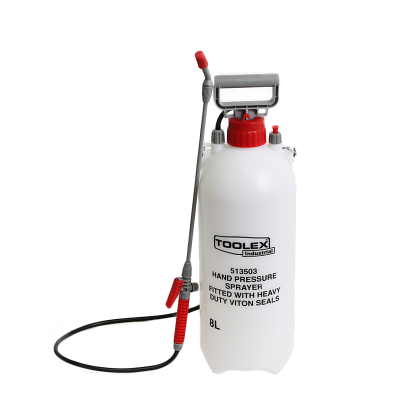 Hand Pressure Sprayer 8LTR Viton Seals Heavy Duty With Fi  Fiberglass Lance 1.3MTR Hose,