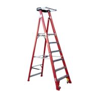 Ladder Platform Ht 1.8m 150kg Fibreglass Industrial Red 2.7M High Spring Wheels Safety Gate