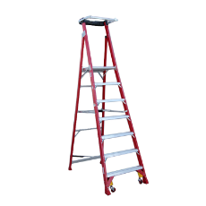  Ladder Platform Ht 2.1m 150kg Fibreglass Industrial Red 3.0m High Spring Wheels Safety Gate