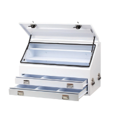  Truck Box Steel 1210 x 600 x 750 White Angled Heavy Duty 2 Drawers Gas Struts