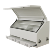 Truck Box Steel 1500 x 640 x 750 White Angled Full Front Door & 2 1/2 Drawers