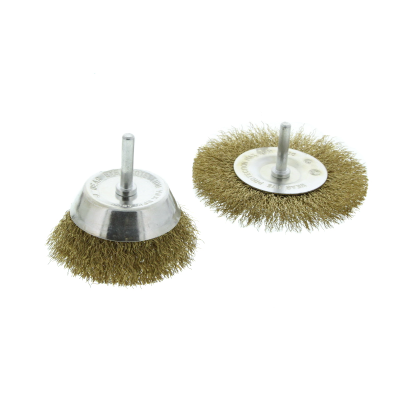 2 Piece brush sets/brass coate wire course: cup brush 75mmx 1/4
