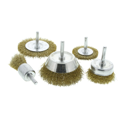 5 Piece brush sets/brass coate wire course: cup brush 50mmx 1/4