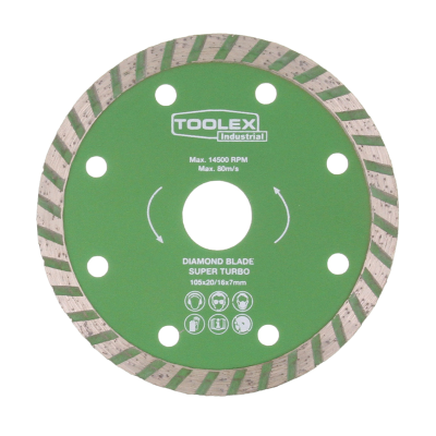 Diamond Blade 105mm Turbo 7mm Cuts Sandstone Green Concrete 20mm bore 16mm bush