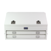 Truck Box Steel 1210 x 600 x 750 White 2 Drawers Gas Struts T-Lock Handle Angled