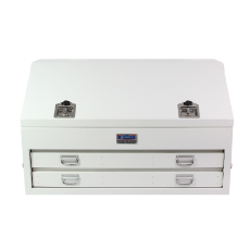  Truck Box Steel 1210 x 600 x 750 White 2 Drawers Gas Struts T-Lock Handle Angled