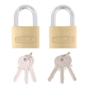 Padlock 50mm x 8mm twin pack Brass Hardened Shackle with Rust Proof Locking Mechanism