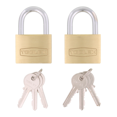 Padlock 50mm x 8mm twin pack Brass Hardened Shackle with Rust Proof Locking Mechanism