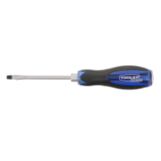 Screwdriver 100mm x 5mm Flat Blade Magnetised Chrome Hex Thru Tang Soft Grip Handle