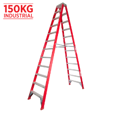  Ladder Step Double 3.6m 150kg Fibreglass Industrial Red 12ft Double Sided As/Nzs1892.3:1996