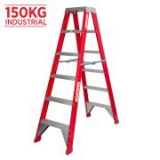 Ladder Step Double 1.8m 150kg Fibreglass Industrial Red 6ft Double Sided As/Nzs1892.3:1996