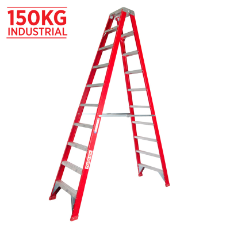  Ladder Step Double 3.0m 150kg Fibreglass Industrial Red 10ft Double Sided As/Nzs1892.3:1996