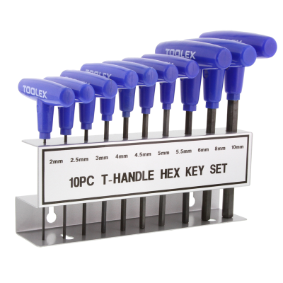 Allen Key Hex 10 Piece Set: 2mm-10mm Metric Chrome T- Handle with Display Box