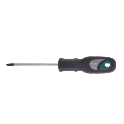Screwdriver 100mm x No.2 Phillips Chrome Round Thru Tang Rubber Grip