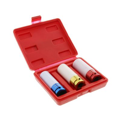 Sock Set 3Pc Alloy Wheel Impac 17 19 21MM Anodised Plastic Coated Red Plastic Case