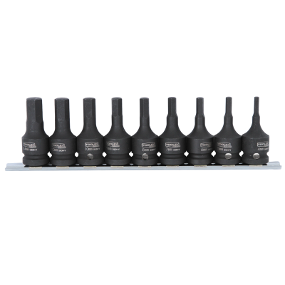 Impact In-Hex Set 1/2D 9Pc Metric CR-MO 4mm-14mm X 60mm Long With Socket Rail