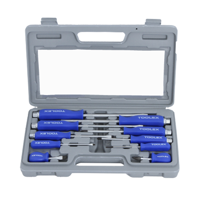 Screwdriver 10 Piece Set Flat & Phillips Head Go Thru Handle Magnetised Tips Chrome Blades