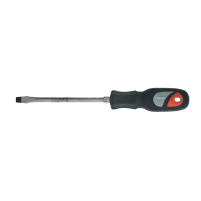 Screwdriver 100mm x 8mm Flat Blade Magentised Chrome Round Thru Tang Rubber Grip Handle