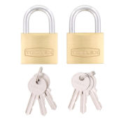 Padlock 40mm x 6.2mm twin pack Brass Hardened Shackle with Rust Proof Locking Mechanism