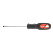Screwdriver 100mm x 5mm Flat Blade Magentised Chrome Round Thru Tang Rubber Grip Handle