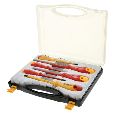 Screwdriver 6 Piece Set Flat & Phillips Head Electricians' with Carry Case