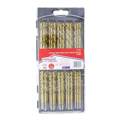 HSS Twist Drill Bit 5.0mm 100P Ti-nite Coated W9 Material Pack of 100 Pieces