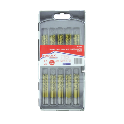 HSS Twist Drill Bit 3.0mm 100P Ti-Nite Coated W9 Material Pack of 100 Drill Bits