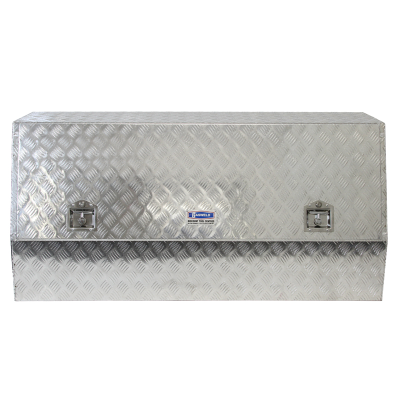 Tool Box Aluminium 1500 x 500 x 800 Angled Checker Plate Gas Struts T-Lock Handles