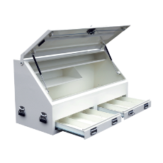  Truck Box Steel 1500 x 600 x 750 White Heavy Duty 2 Drawer Gas Struts