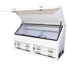 Truck Box Steel 1300 x 640 x 750mm White With Full Closing Door Gas Struts