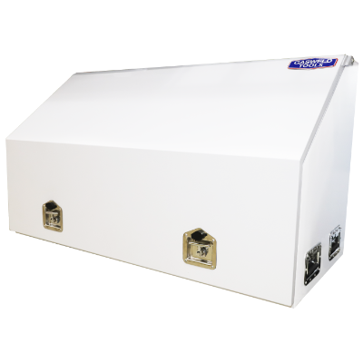 Truck Box Steel 1300 x 640 x 750mm White With Full Closing Door Gas Struts