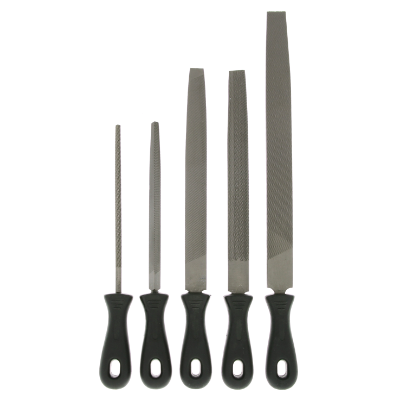 Hand File Set 5 Piece: Slim Taper, Mill, Flat, Half Round, Round with Handle