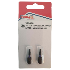  Impact S/Drv Bit T10 Tamper Torx Single End 2 Pack 25mm Long