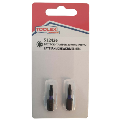 Impact S/Drv Bit T10 Tamper Torx Single End 2 Pack 25mm Long