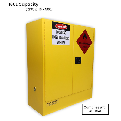 Flammable Storage Cabinet 160L 2 Shelves 1295x1100x500mm Complies AS1940 115KG