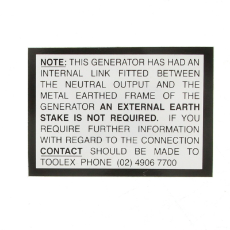 Generator Rcd Earth Stake Not Required Sticker