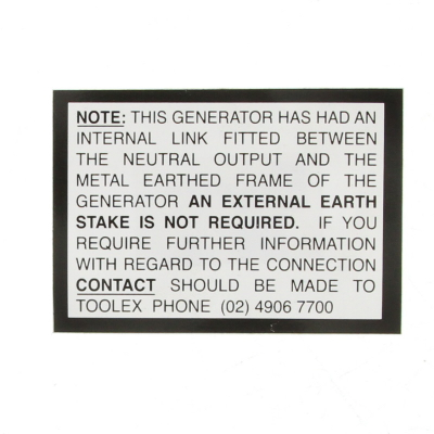 Generator Rcd Earth Stake Not Required Sticker