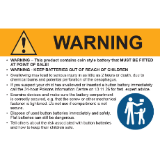WARNING LABELS FOR COIN BATTERIES